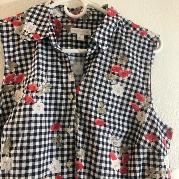 Charter Club Floral Check print button down top 12 - Picture 4 of 5